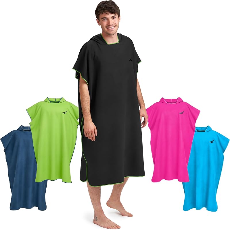 Fit-Flip Microfibre Changing Robe Beach Poncho Black-Green Size L
