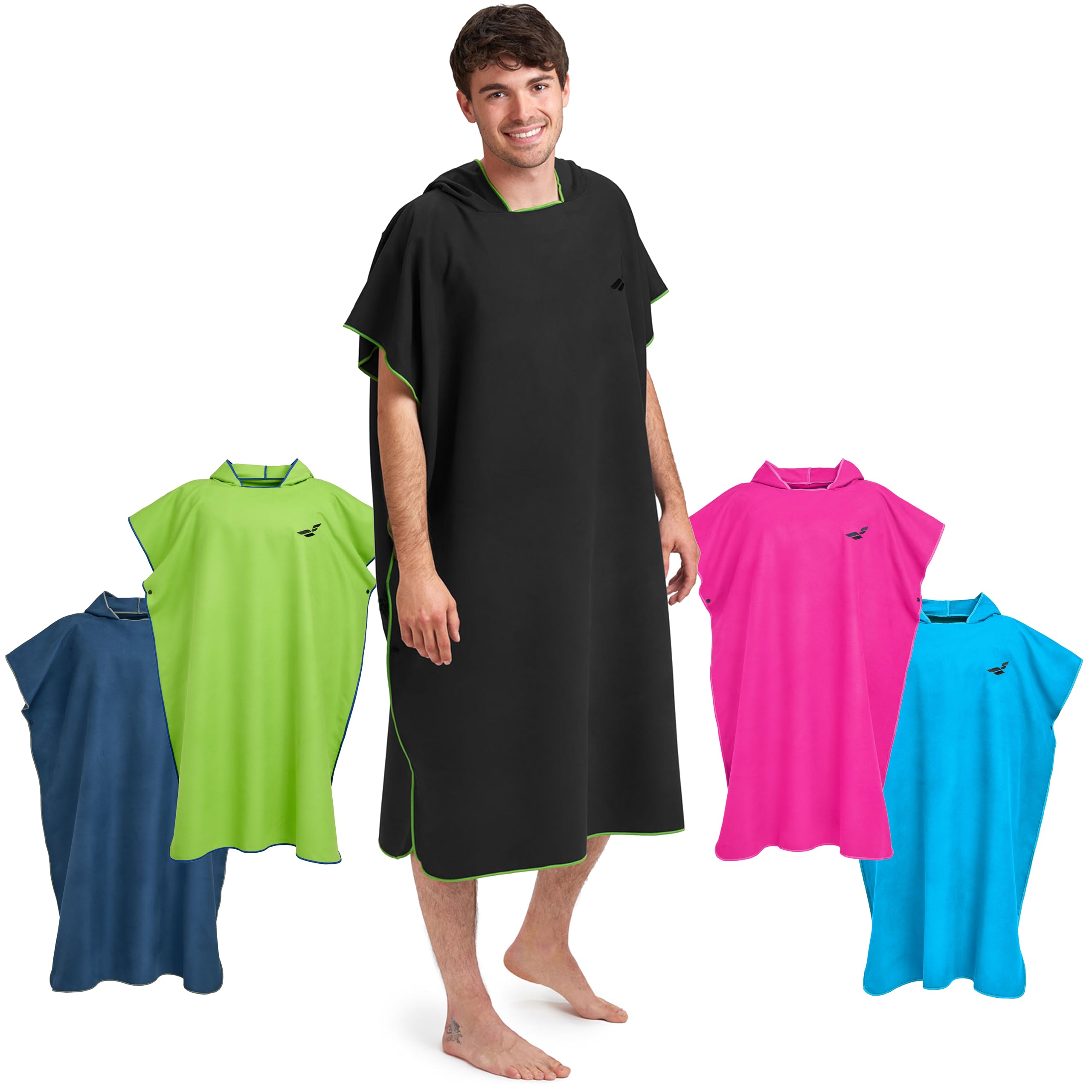Fit-Flip Changing Robe - Microfibre Swim and Surf Poncho – Beach Robes Adult - Quick Dry Hooded Swimming Towel for Men and Women - size M, Black-Green