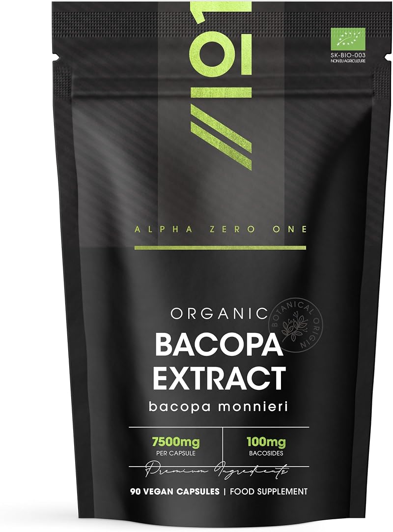 ALPHA01 Organic Bacopa Monnieri 7500mg 100mg Bacosesides 90 Caps