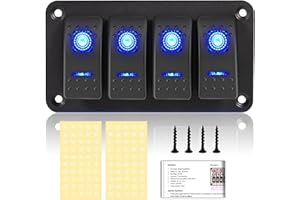 XHTECHNOLOGY Rocker Switch Panel 4 Gang Aluminum Waterproof 12V/24V Toggle Switch Panel, On-Off Car Boat Switch,for Marine Boat Automotive Car RV Truck Vehicles