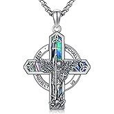 POTOPYY Patron Saint Necklace S925 Sterling Silver Four Way Cross Necklace St Michael/St Christopher/St Benedict/St Joseph/St Francis Pendant, Religious Protection Necklace for Men Women Birthday Valentines Day Father's Day Anniversary