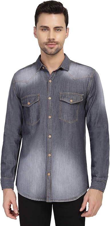 mens grey denim shirt uk