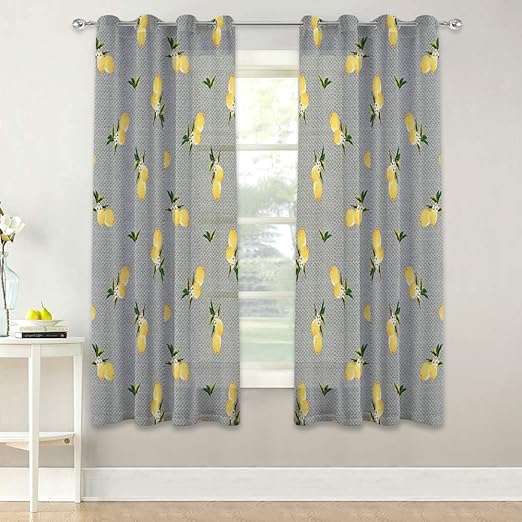 Amazon Com Kgorge Botanical Floral Yellow Lemon Printing Sheer