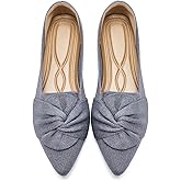 HIULYCENCE Flats for Womens Pointed Toe Ballet Flats with Bow Comfortable Knit Dressy Flats