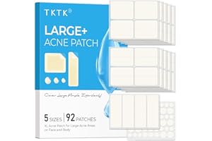 TKTK Large Pimple Patches (5 Sizes, 92 Patches), Hydrocolloid Acne Patches, XL Zit Patches for Face, Forehead, Chin, Nose, Body, Back, Chest, Rectangular, Square, and Dot Hydrocolloid Bandages