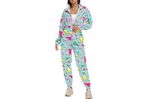 UOUA 80s Outfit Women 90s Jumpsuit Costume One-Piece Workout Track Suit Long Sleeves Party Retro Clothing