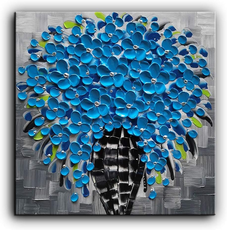 baccow Blue Vases Flower Paintings 2424", 3D Abstract Contemporary Art on Canvas, Hand Painted Wall Paintings Framed for Living Room Bedroom Office Kitchen Wall Hangings Home Decorations …