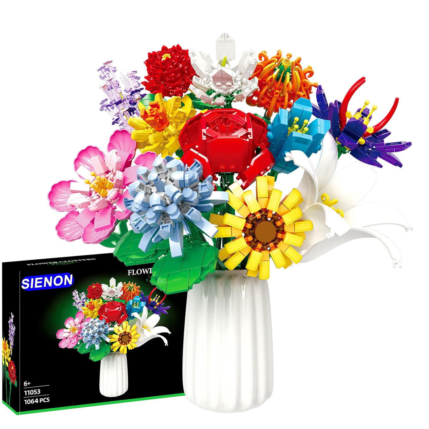 SIENON Flower Bouquet Building Set-1064 PCS 12 Kinds of Flowers Botanical Collection, Building Blocks Flower Brick Toy Craft Project for Home Room Décor Valentines’ Day Christmas Birthday — image 1