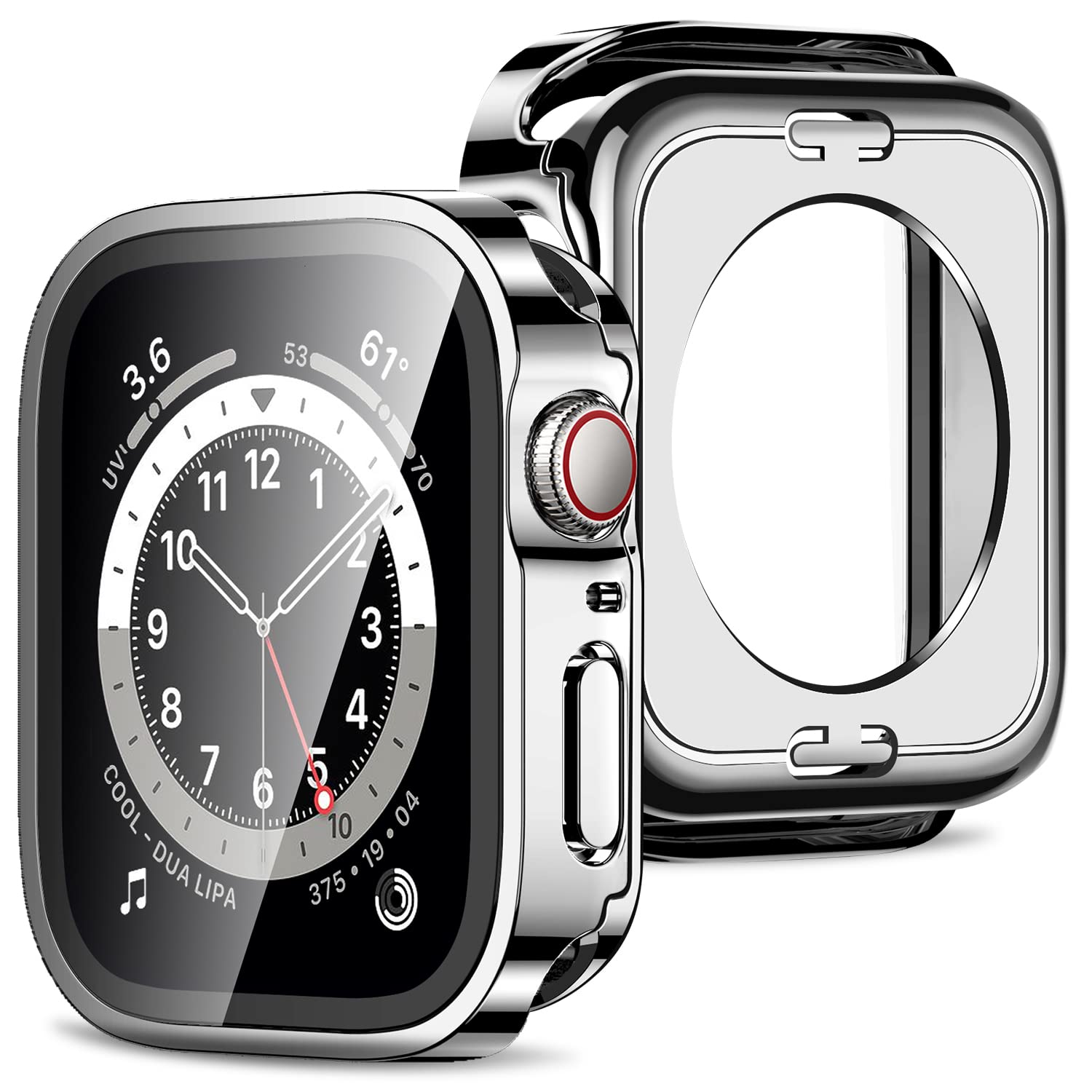Amizee 2 in 1 Case [2-Pack] Compatible with Apple Watch SE 3/2/1 Series 6/5/4 44mm with Built-in Screen Protector, Straight Edge Hard PC Full Body Protective Cover for iWatch 44mm, Silver — image 1