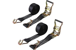 MNMAJE 2 Pack Ratchet Straps Heavy Duty, 8000 LBS Break Strength Ratchet Strap Tie Down, 2” x 20ft Black Tie-Down Ratcheting Cargo Truck Straps with Durable Double J Hook for for Truck, Trailers, Car Roof