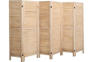 ECOMEX 6 Panel Wood Room Divider, Folding Room Divider Privacy Screen 5.6Ft Tall, Freestanding Louvered Divider Screen for Home Office Restaurant Bedroom(Cream)