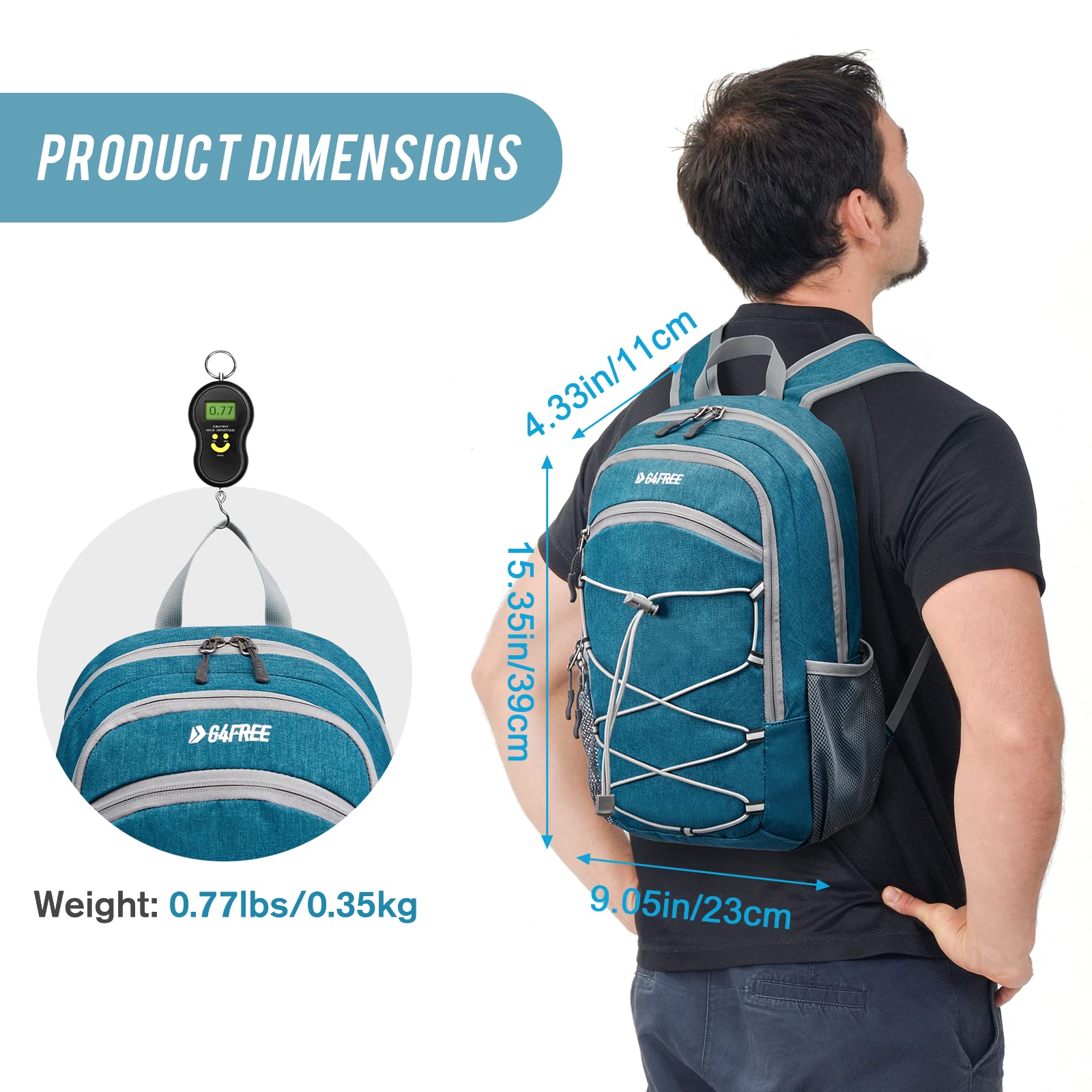 G4Free 12L Small Hiking Backpack RFID Mini Rucksack Compact Multipurpose Daypacks for Men Women Camping Walking Daytrip Travel