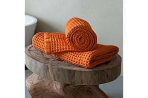 KOSMU Luxury Japanese Cotton Waffle Bath Towel | Plush, Absorbent, and Quick Dry | Free Storage Bag Included (Coral Orange, Bath Sheet (2 Pack))