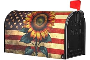 Identiy Retro Sunflower with USA Flag Mailbox Covers Magnetic Standard Size, Spring Summer Floral Patriotic Magnetic Mailbox Covers for Holiday Outside Yard Decor 18"x21"