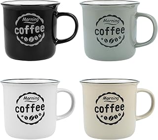 com-four® 4X Kaffeebecher Morning Coffee im Vintage-Design - Kaffeetasse aus Keramik für zu Hause und Büro (04 Stück - Morning Coffee)