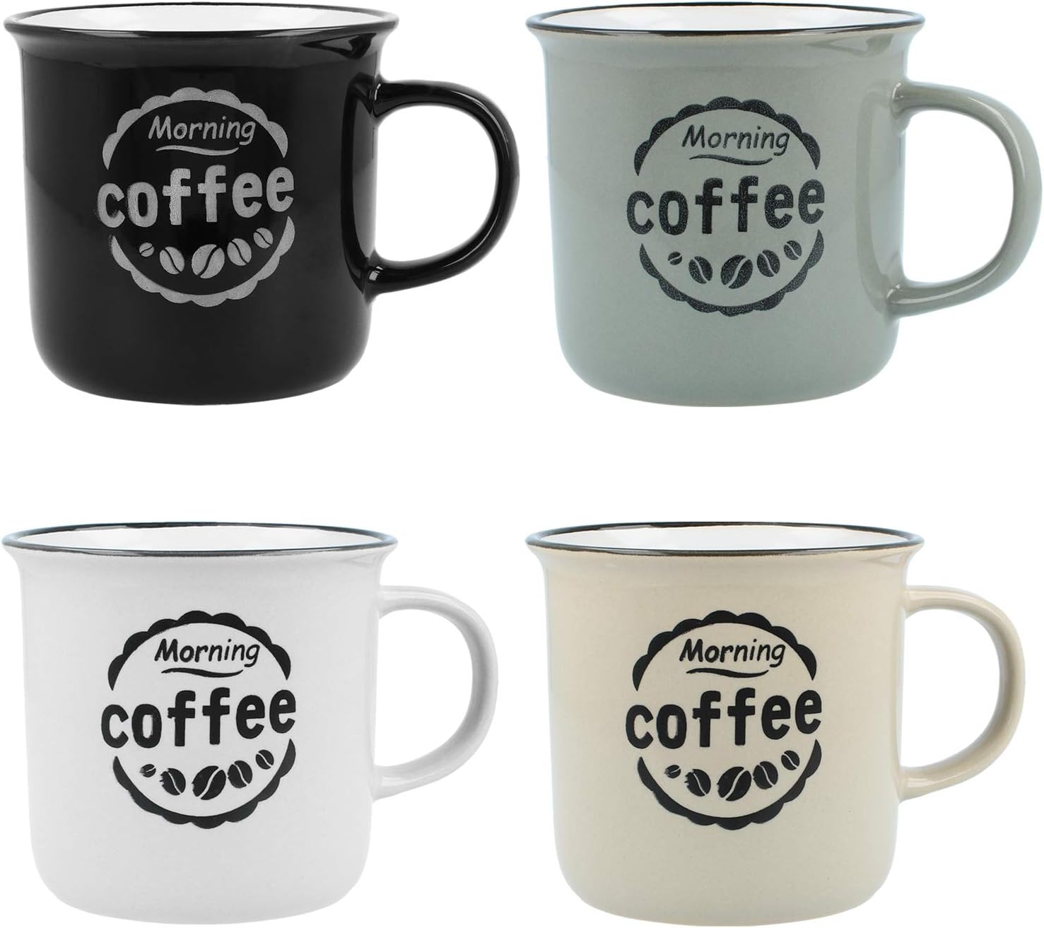 com-four® 4X Kaffeebecher Morning Coffee im Vintage-Design - Kaffeetasse aus Keramik für zu Hause und Büro (04 Stück - Morning Coffee)