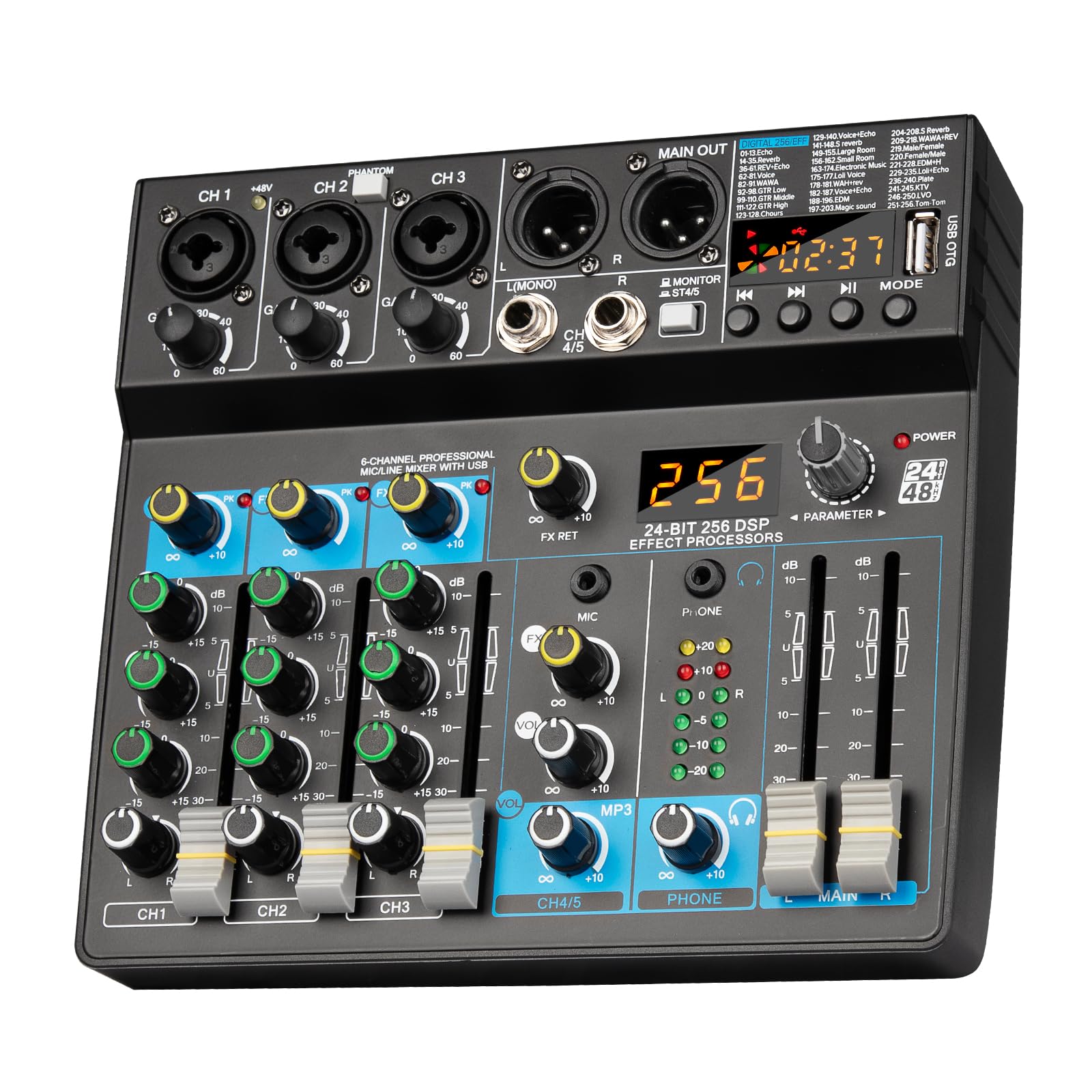 Photo 1 of Depusheng Professional Audio Mixer Digital FX 256-Bit DSP USB Bluetooth MP3 Computer DJ Mixer 5 Channel input Interface with 48V Phantom Power for PC recording Live Streaming, Podcasting, Karaok