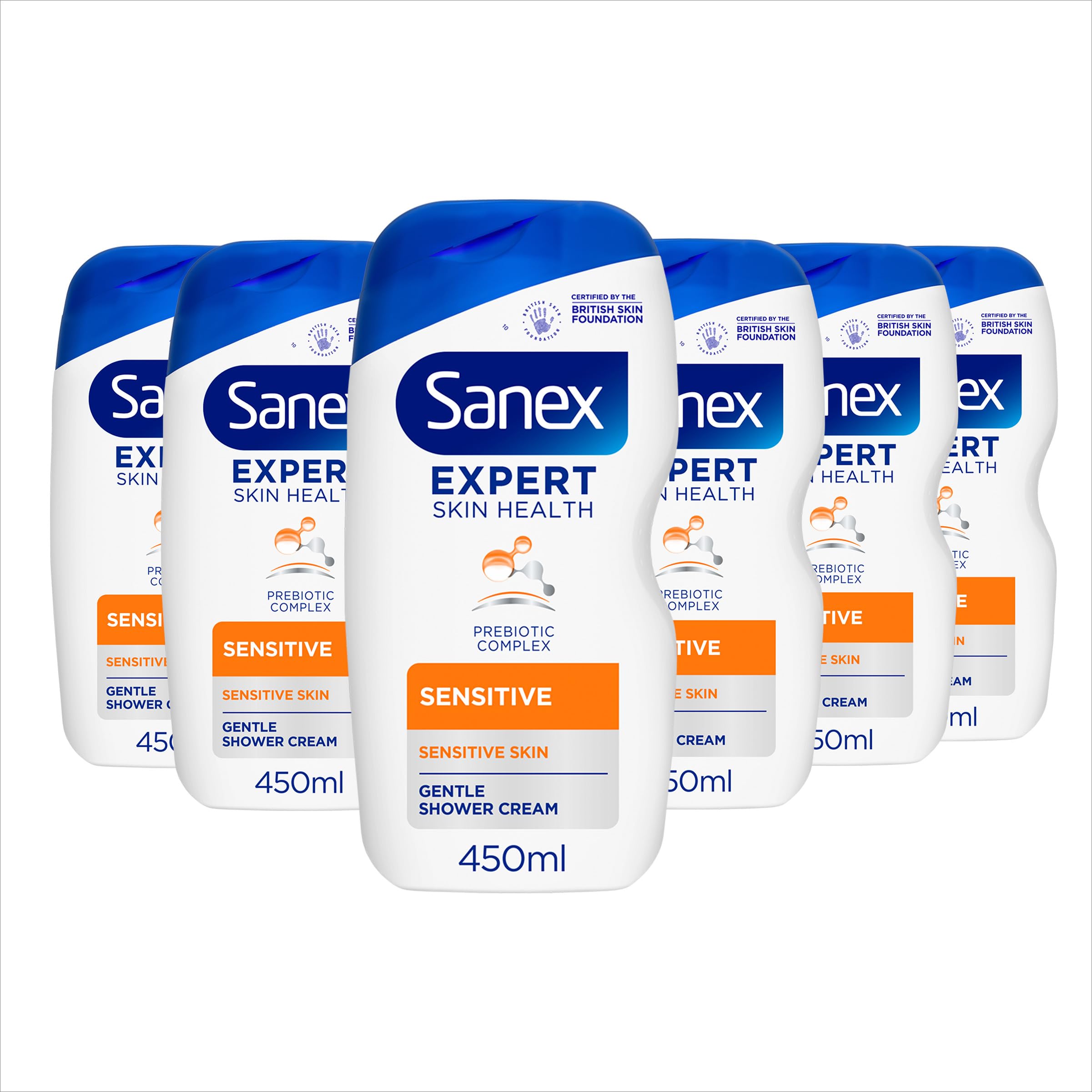 Sanex Body Wash, Expert Skin Health, Sensitive Shower Gel, Dermatologist Tested Gentle for Sensitive Skin, Multipack, 6 Pack, 450ml Bottles