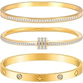 Camhanno Gold Bracelets for Women Stackable Bangles Love & Friendship Stainless Steel Jewelry Valentines Day Gifts for Her