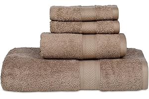 Casa Lino 4 Piece Bath Towel Set | 1 Bath Towel, 2 Wash Cloth, 1 Hand Towels | Bathroom Essentials for New Home, 100% Cotton Luxury Towels, Highly Absorbent Bathroom Set, Brown