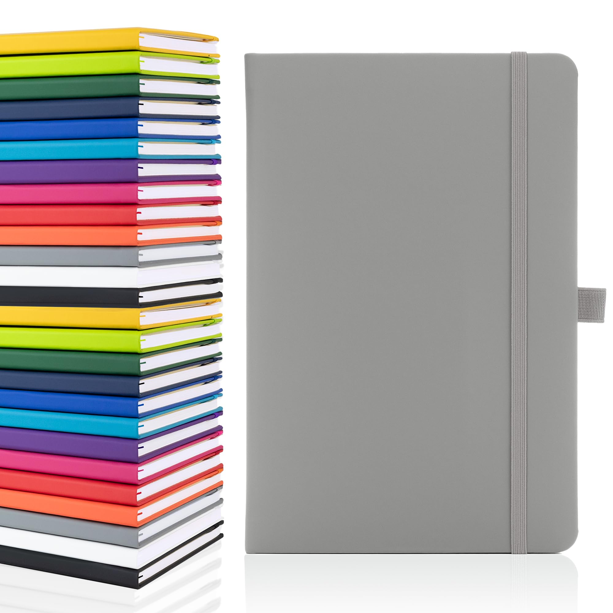 Notes London Plain Page A5 Notebook, White Unlined Blank Pages, Pen Loop, Ribbon and Paper Pocket, Medium Hardback, Note, Eco Sustainable sourced Paper (Grey)