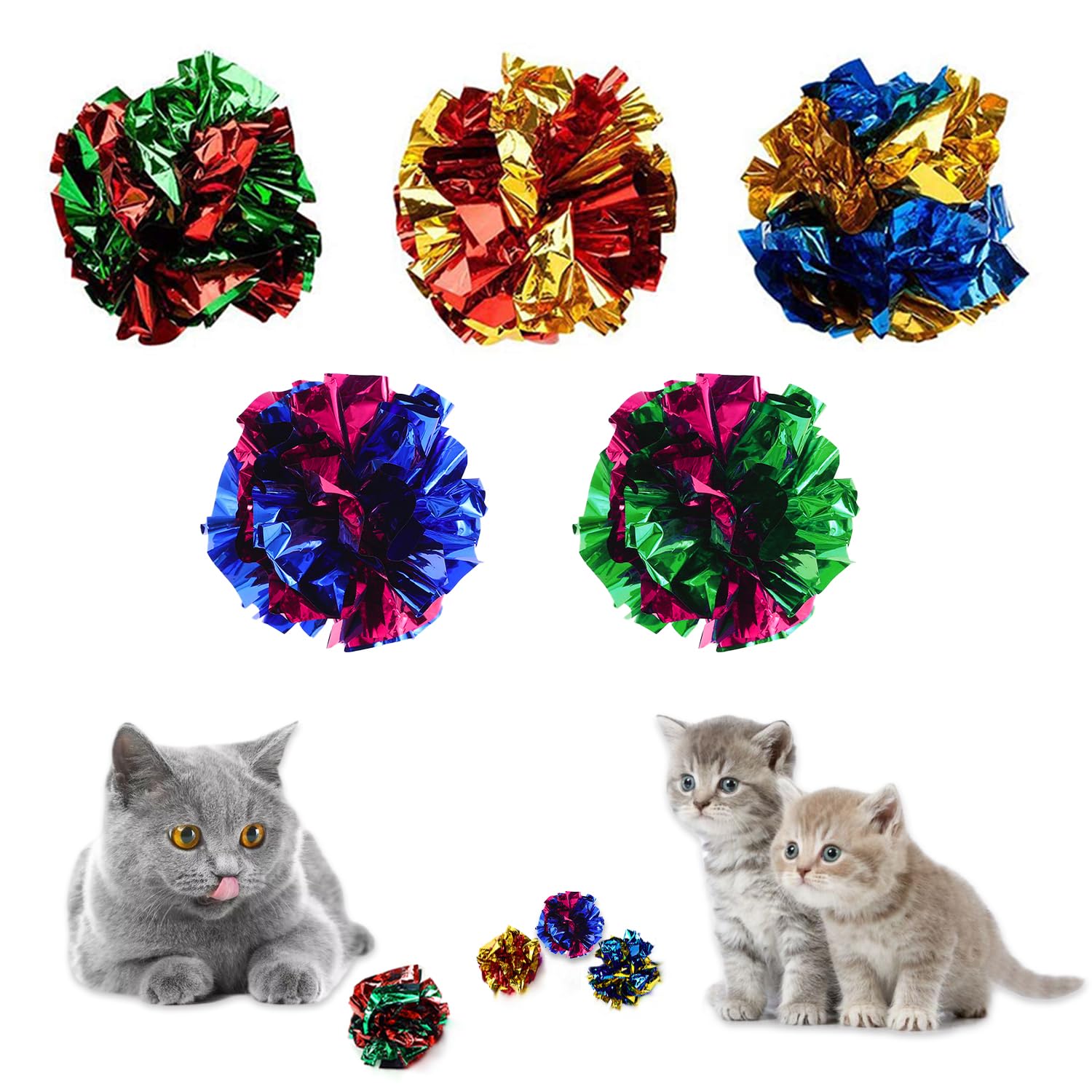 SYEYCW 20 Pcs Crinkle Ball Toys, Colorful Interactive Toy Balls for Cats, Lightweight Multicolor Play Balls, Indoor Interactive Toys for Kittens and Adult Cats, Random Color