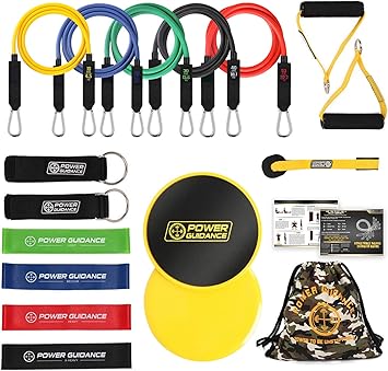 Amazon Power Guidance パワーチューブ チューブトレーニング セラバンド ストレッチバンド トレーニングチューブショート エクササイズベンドセット 5種レベル 高強度チューブ トレーニングディスクト トレーニングチューブロング 肩 胸筋 背中 お尻 コア ダイエット