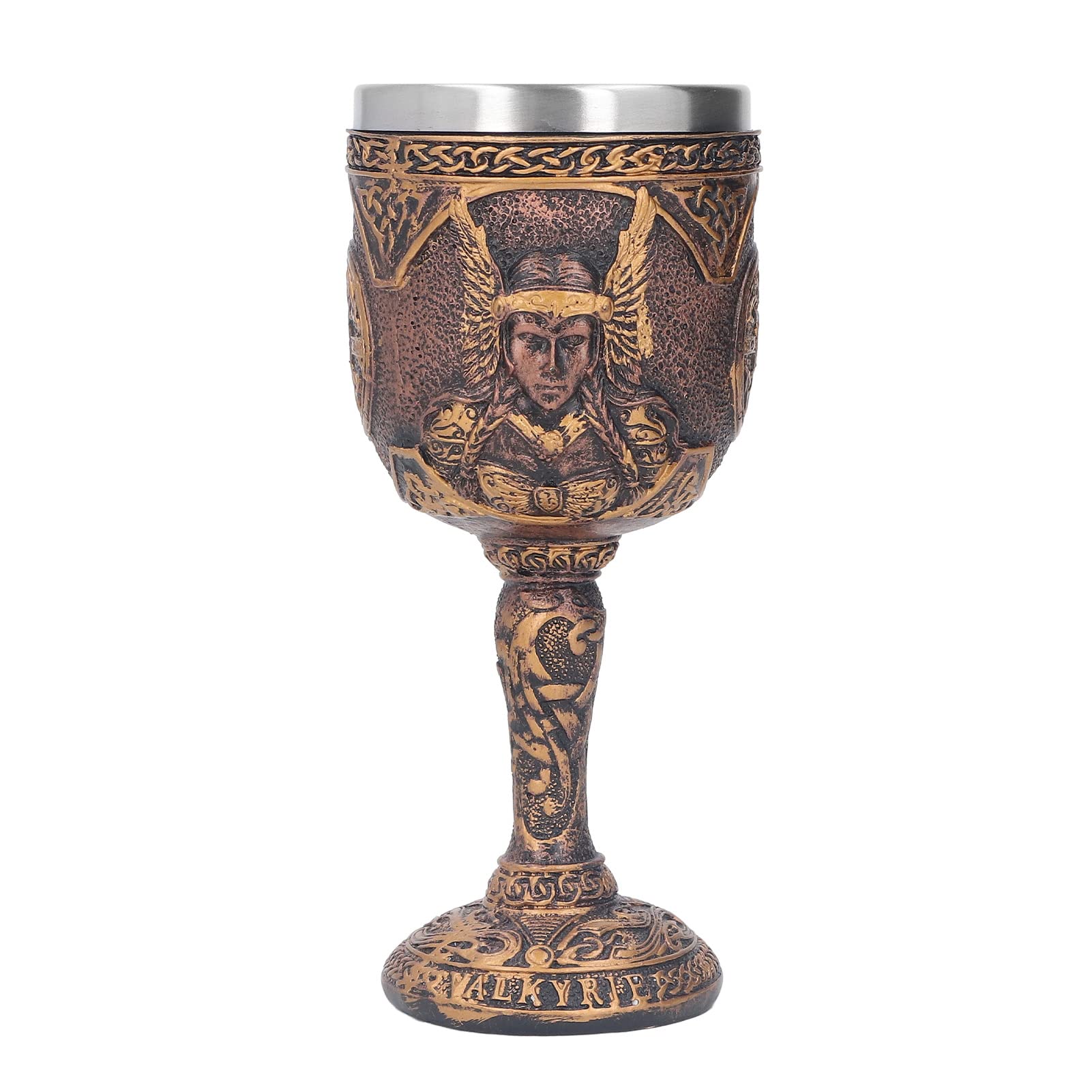 Goblet, Resin Shell Stainless Steel Interior Retro Scandinavian Unique Fashion Wine Goblet Rust Proof Gothic Easy to Clean Chalice Goblet Viking Cup for Cocktails Whisky
