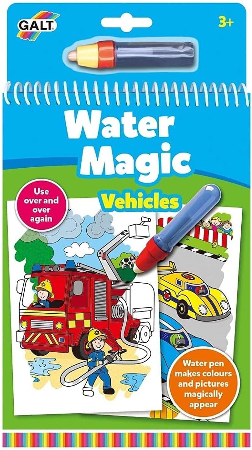 Galt Water Magic Vehicles Colouring Book with Refillable Pen - Mess Free