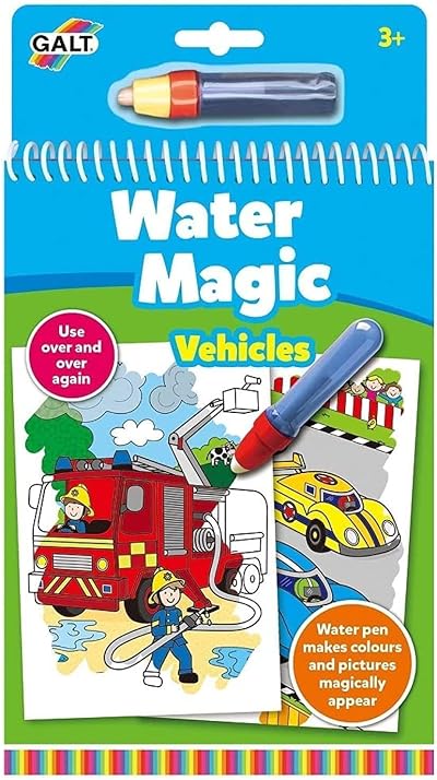Galt Water Magic Vehicles Colouring Book with Refillable Pen - Mess Free