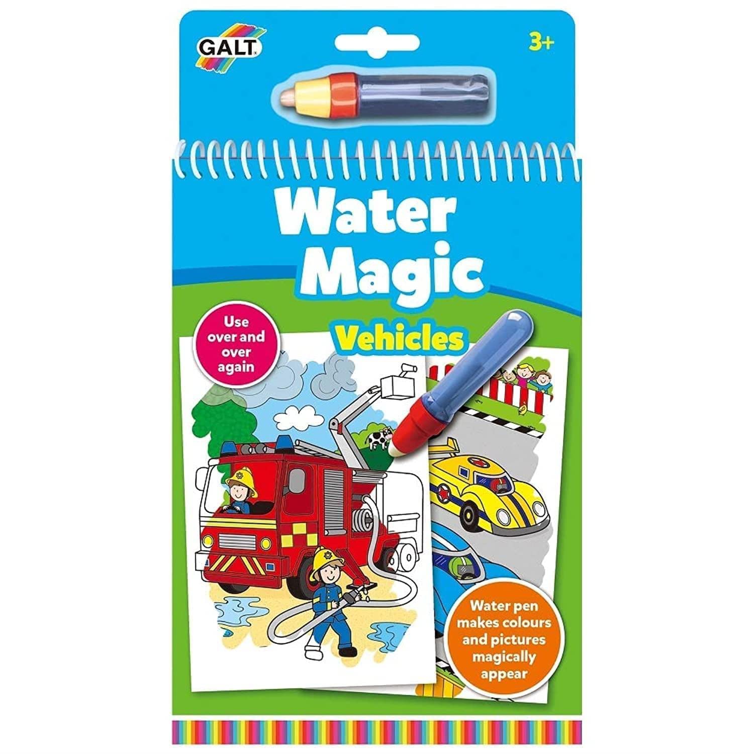 Galt Water Magic, Vehicles - Vehicle Themed Mess Free Childrens Colouring Books, Reusable Pictures for Kids to Colour - Magically Reveal Hidden Pictures with Water Pen - Ages 3 Years Plus