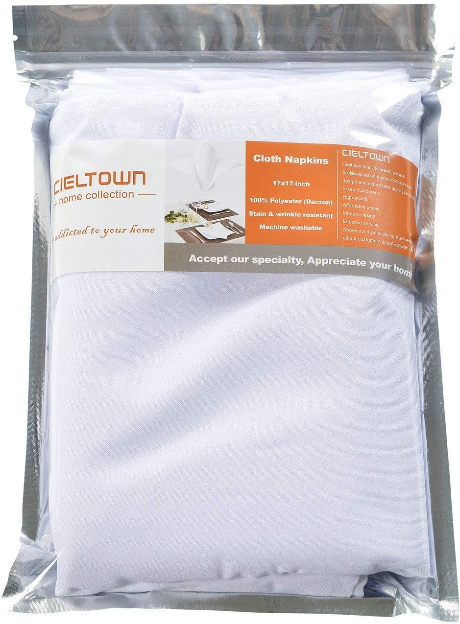 Cieltown Polyester Cloth Napkins 1-Dozen, Solid Washable Fabric Napkins Set of 12, Perfect for Weddings, Parties, Holiday Dinner (17 x 17-Inch, White): Home & Kitchen