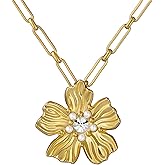 Ted Baker London Petrice Flower Statement Crystal Pendant Necklace for Women (Gold/Pearl and Crystal)