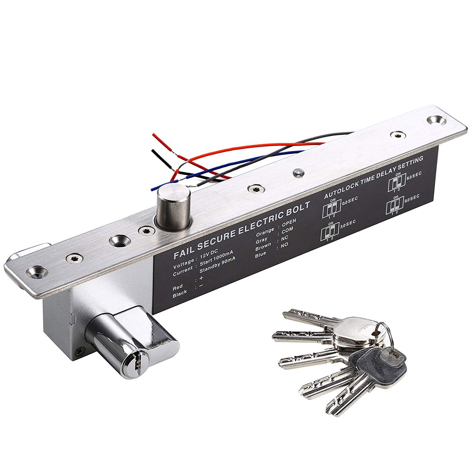 UHPPOTE DC12V Electric Drop Bolt Lock Key Open Fail Secure NO W/Cylinder Time Delay