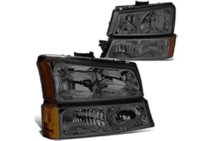 DNA Motoring HL-OH-CS03-4P-SM-AM Smoke Lens Amber Headlights Compatible with 2003-2006 Chevy Silverado/Avalanche