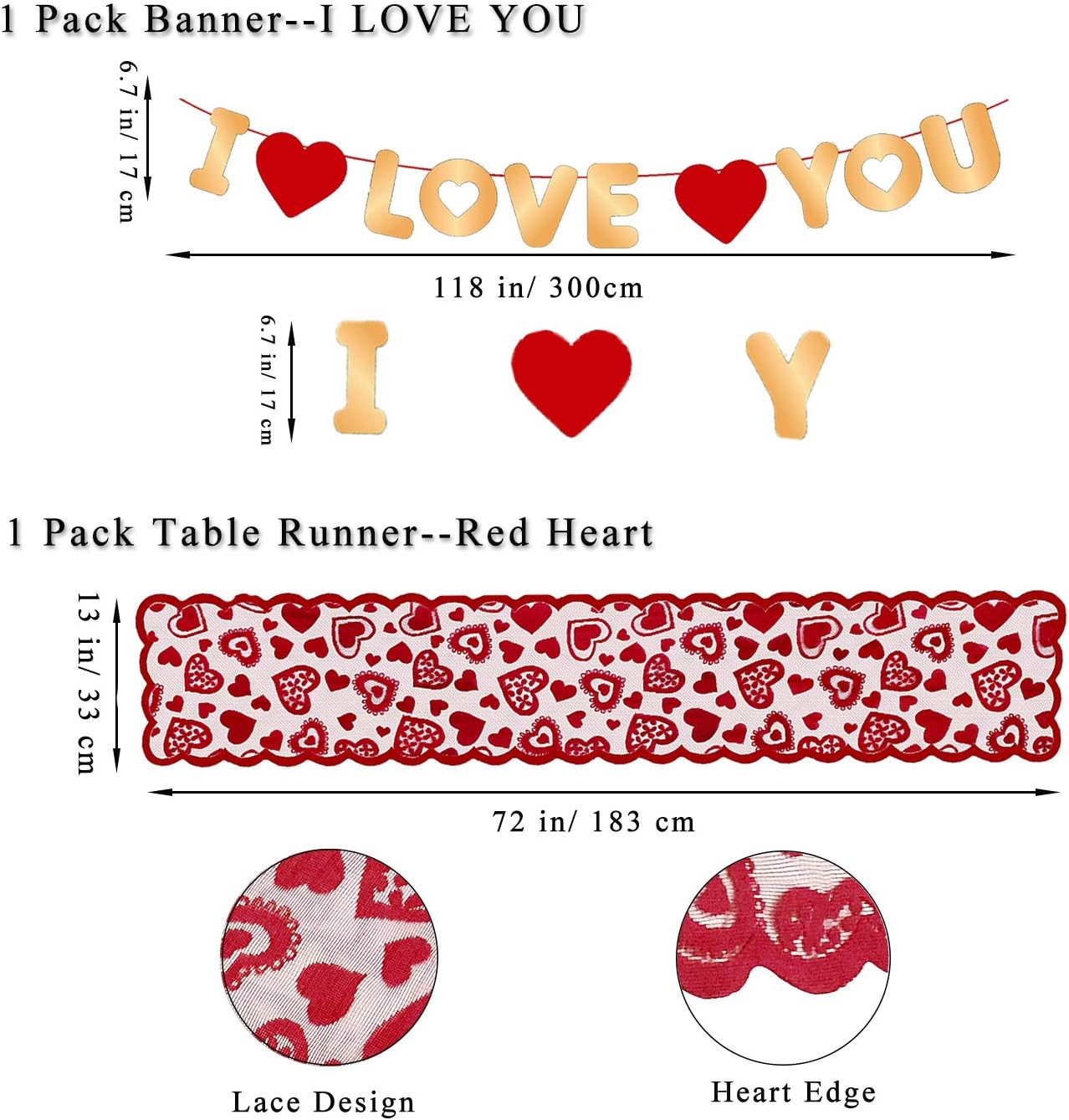 Valentines Day Decorations Kit 1000 Pcs Red Rose Petals 10 Pcs Heart Balloons 6 PCS Heart Garland I Love You Felt Garland Banner Table Runner for Valentines Day Decor Wedding Anniversary Engagement - Image 4