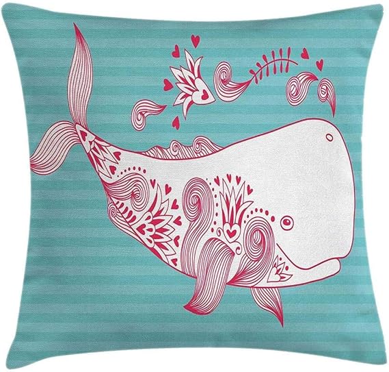 Cojín de Ballena Estera de Lindo pez Grande Nadar y Floral Diseño de