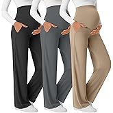 Velvelhall 3 Pack Women's Maternity Yoga Pants Over The Belly Pregnancy Pants Wide Leg Lounge Trousers with Pockets