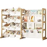 EXPERLAM Toy Storage Organizer with Bookshelf - 12 Storage Bins 4-Tier Multipurpose Shelf to Organize Toys and Books for Kids Room, Playroom, Nursery Room, White