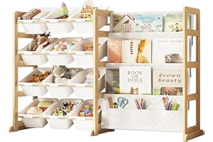 EXPERLAM Toy Storage Organizer with Bookshelf - 12 Storage Bins 4-Tier Multipurpose Shelf to Organize Toys and Books for Kids Room, Playroom, Nursery Room, White