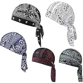 5 Pack Cooling Headscarf Cap Set, Adjustable Strap Bandana Beanie, Breathable Elastic Helmet Liner Head Wrap for Men Motorcycle Outdoor Activities