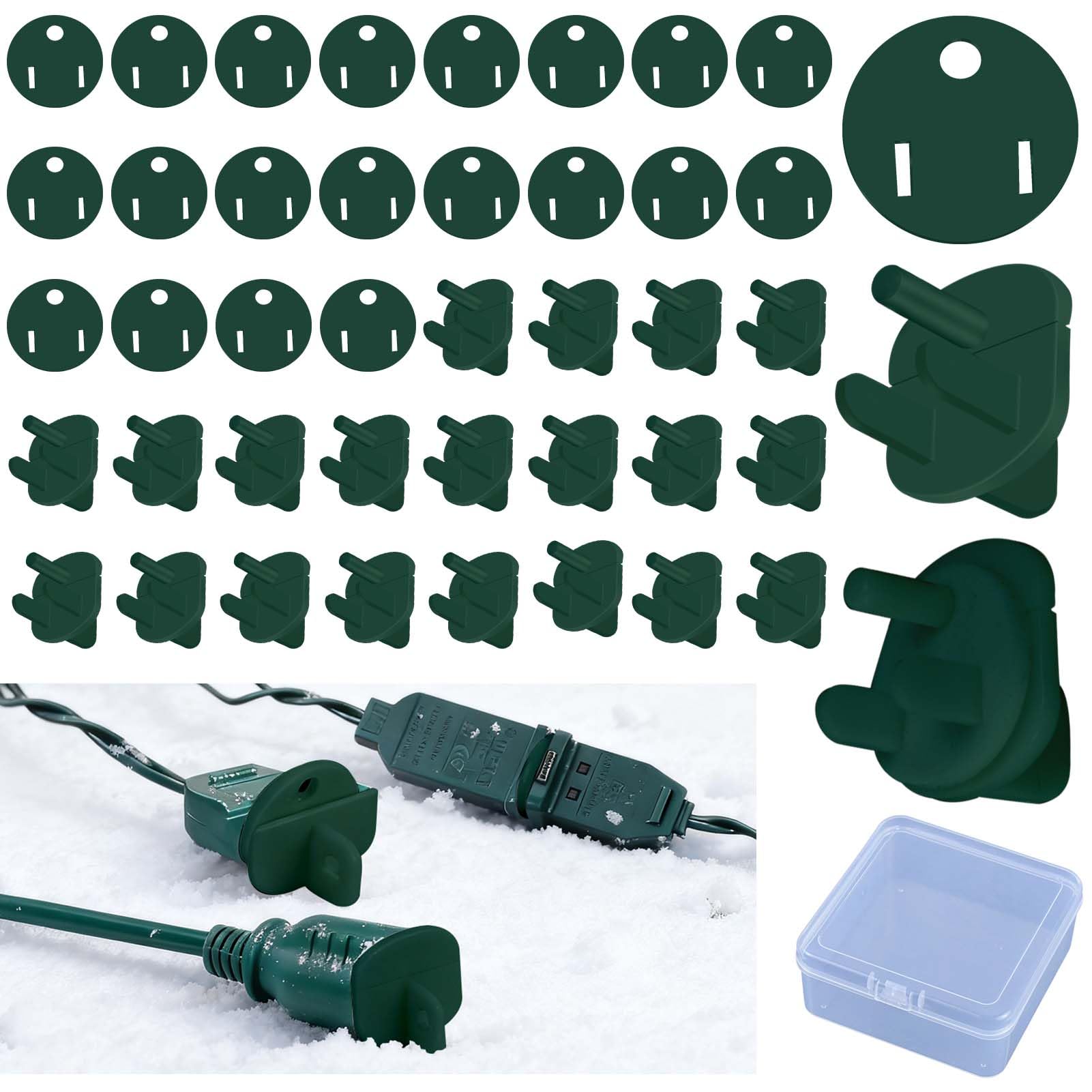 Photo 1 of 20 Sets Weatherproof Gaskets and Plug Protectors Covers, Outdoor Waterproof Outlet Plug Cover GFCI Extension Cord Connector Protector for Christmas Holiday Light Installation Stop Tripping (Green)
