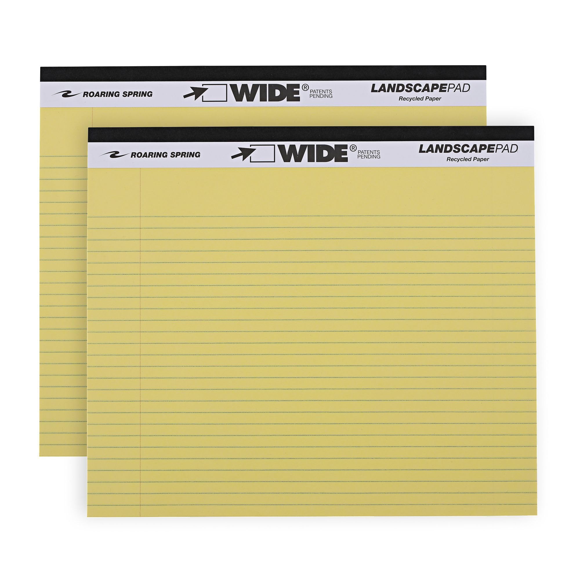 Roaring Spring Wide Landscape Pad, 11" x 9.5", 40 Lined Sheets, Canary, 2/Pack