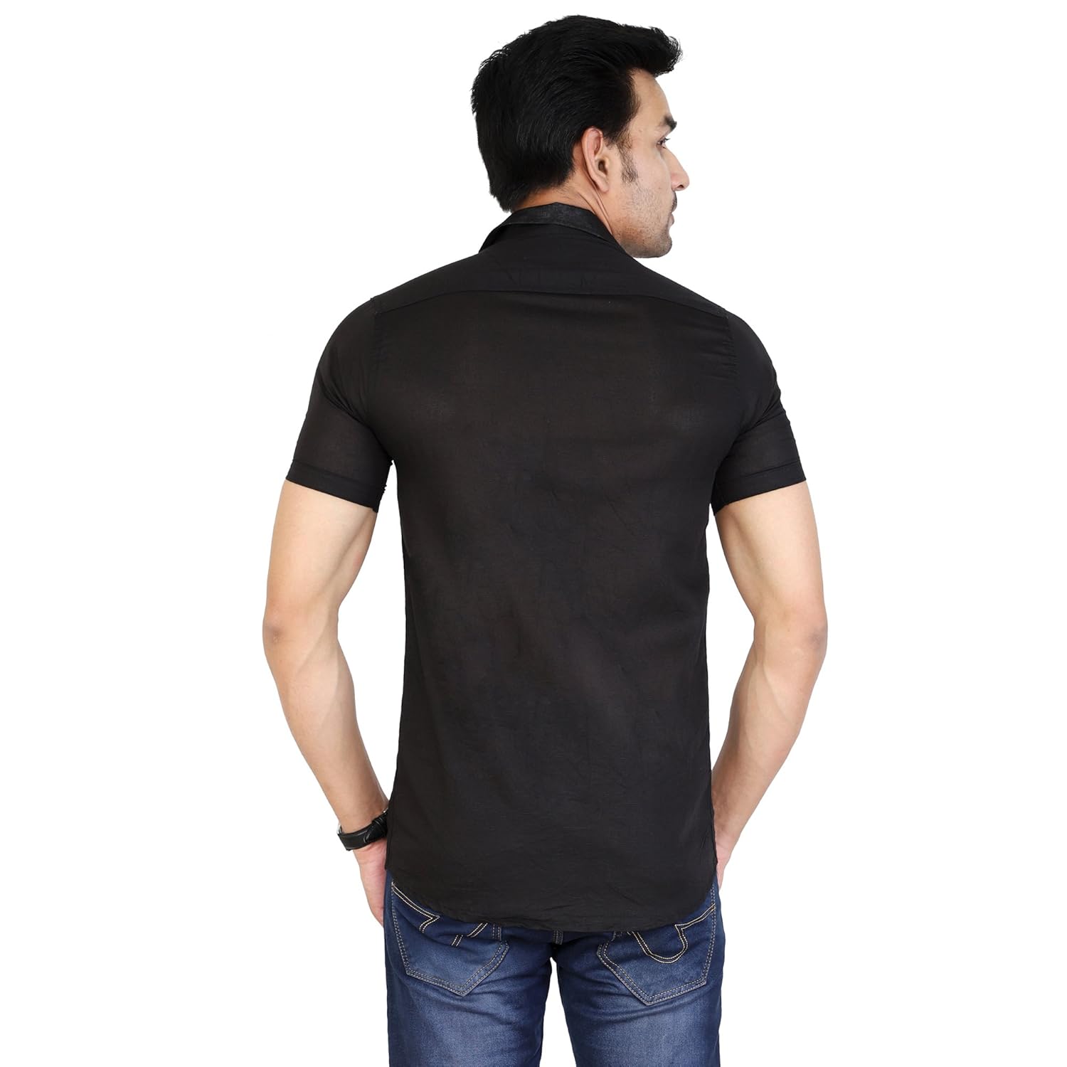 u-turn men's cotton solid half sleeve shirt