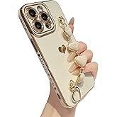 Caseative for iPhone 16 Case,Cute Plating Love Heart Wrist Strap Chain Bracelet Phone Case (White)