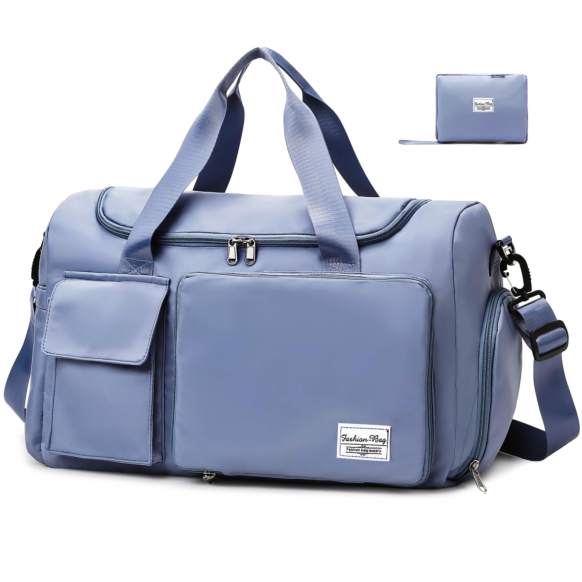 Hoseay Travel Sport Bags Overnight Gym Bag with Shoes Compartment & Wet Pocket Duffel Bag Waterproof Portable Foldable Lightweight Weekend Swimming Hospital Camping Holdall Bag for Women Men Blue