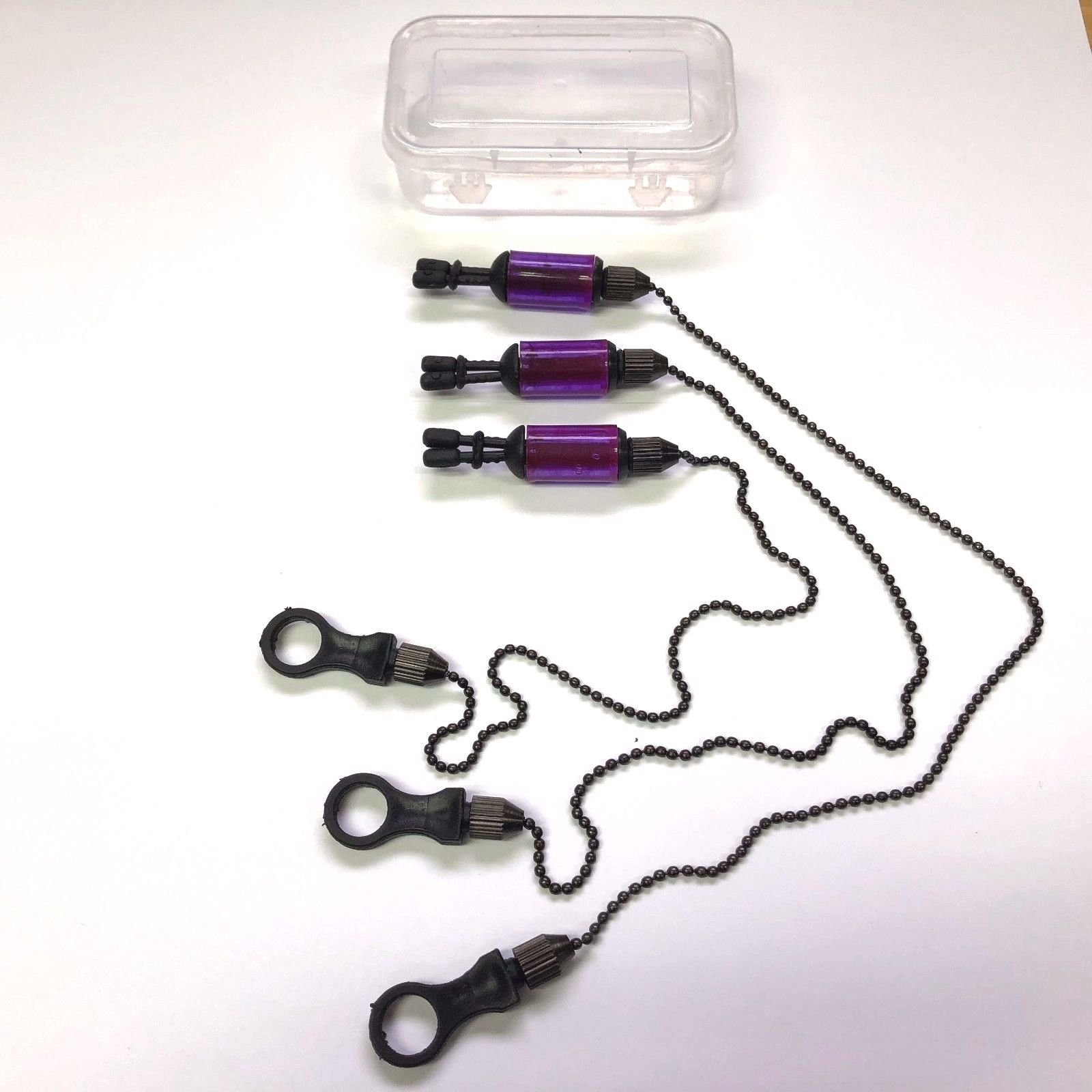 3 x Carp Coarse Fishing Chain Bite Alarm Bobbings Swingers Indicators BOX (Purple)