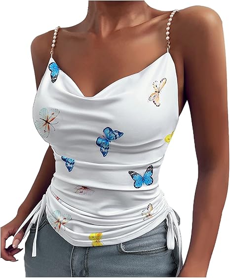 Womens Summer Tops, Fashion Casual Women Sleeveless Printed Camis V-Neck Ladies Tops Slim Vest 