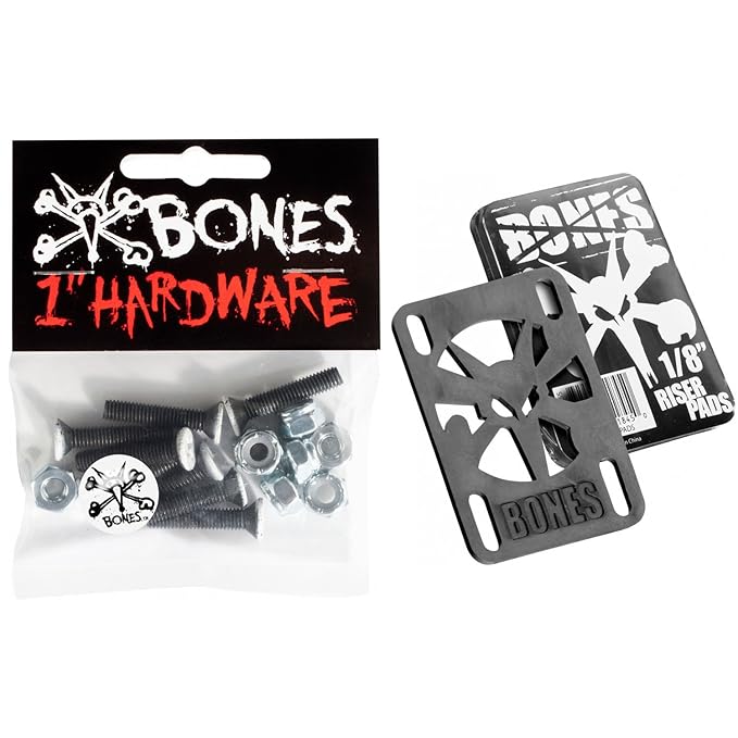 Bones Skateboard Hardware Riser Pad Kit 1" Phillips Black/White + 1/8