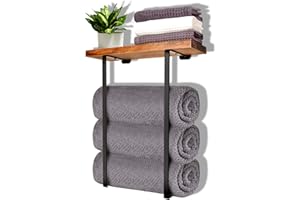 JOBEN OLIGEY Towel Rack Wall Mounted,Bathroom Towel Storage,Wall Towel Holder,Black Minimalist Design Storage Organizer for Large Towels, Small Towels, Hand Towels,Spa, Salon, RV…